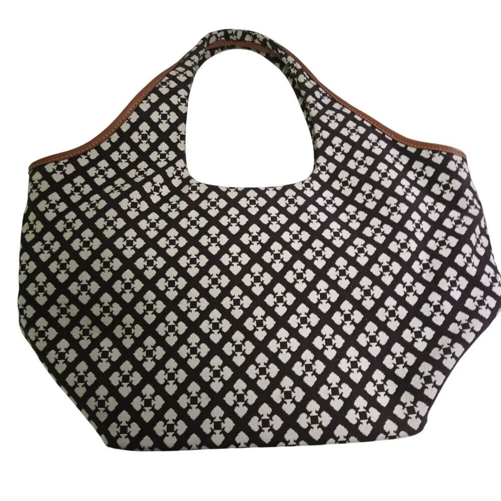 Kate Spade Logo Canvas Leather Shoulder Hobo Bucket Designer Bag Zip Closure